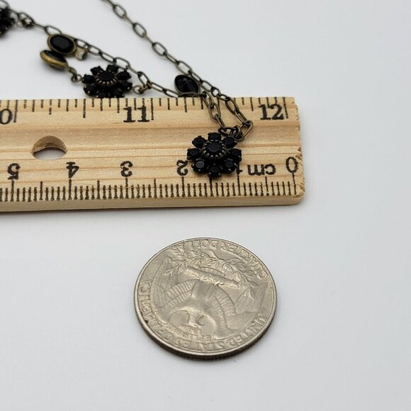Liz Palacios S.F. Black Crystal Flower Charm Necklace 17 In Brass Spring Ring - Picture 9 of 9